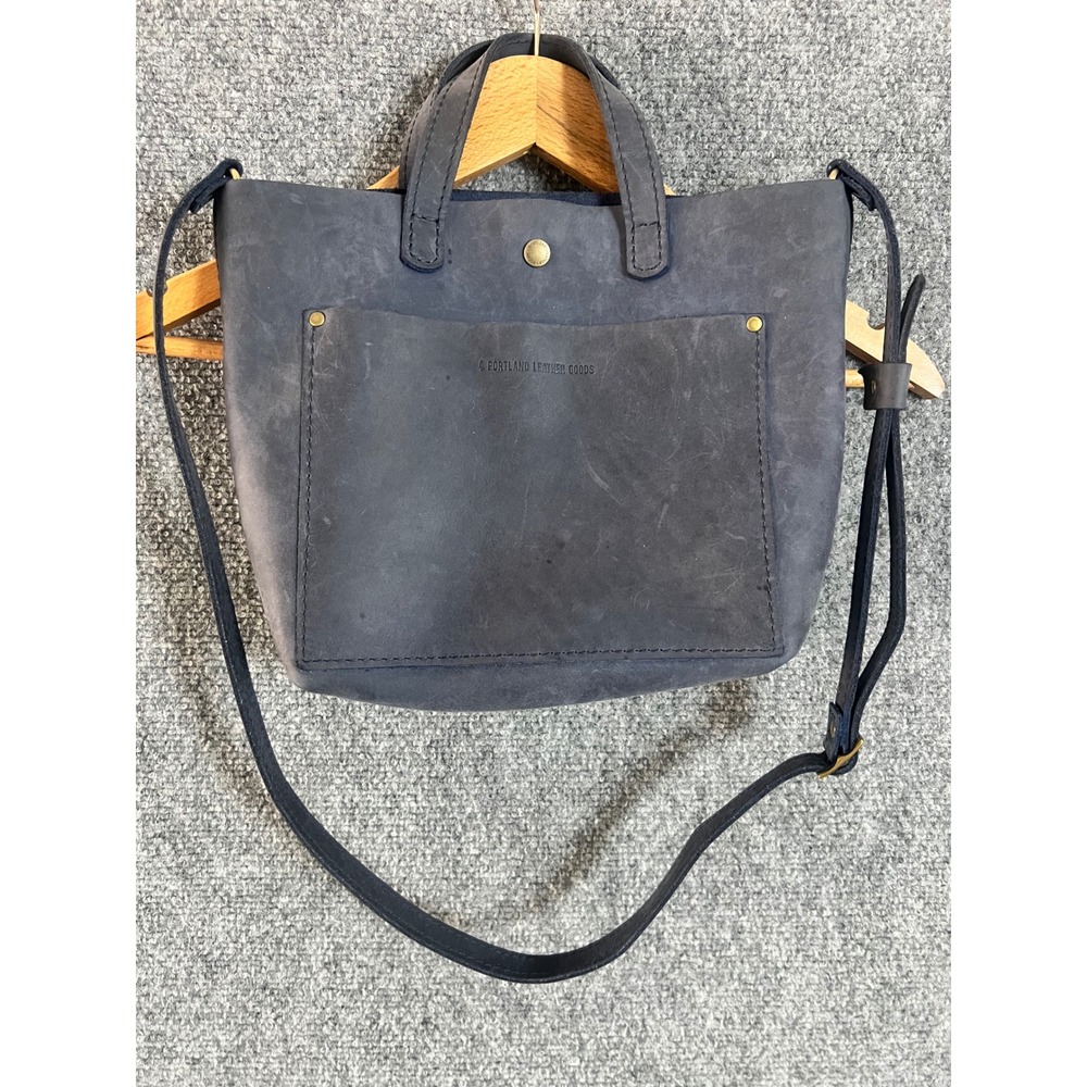 Navy Nubuck Leather Tote with Crossbody Strap